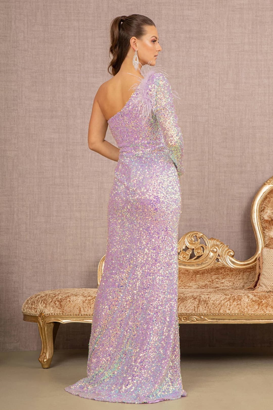GLS by Gloria GL3128 One Shoulder High Slit Sequin Evening Gown
