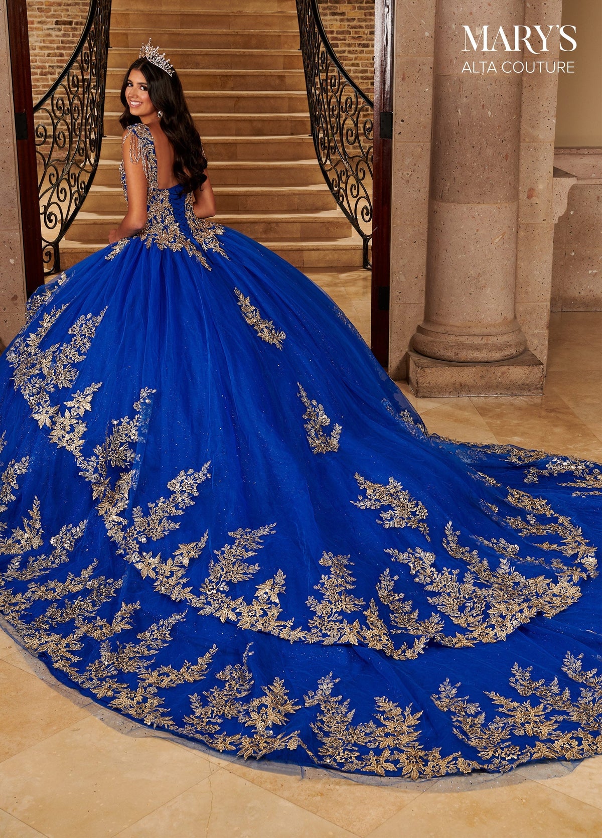 Alta Couture MQ3079 Gold Applique Quinceanera Dress