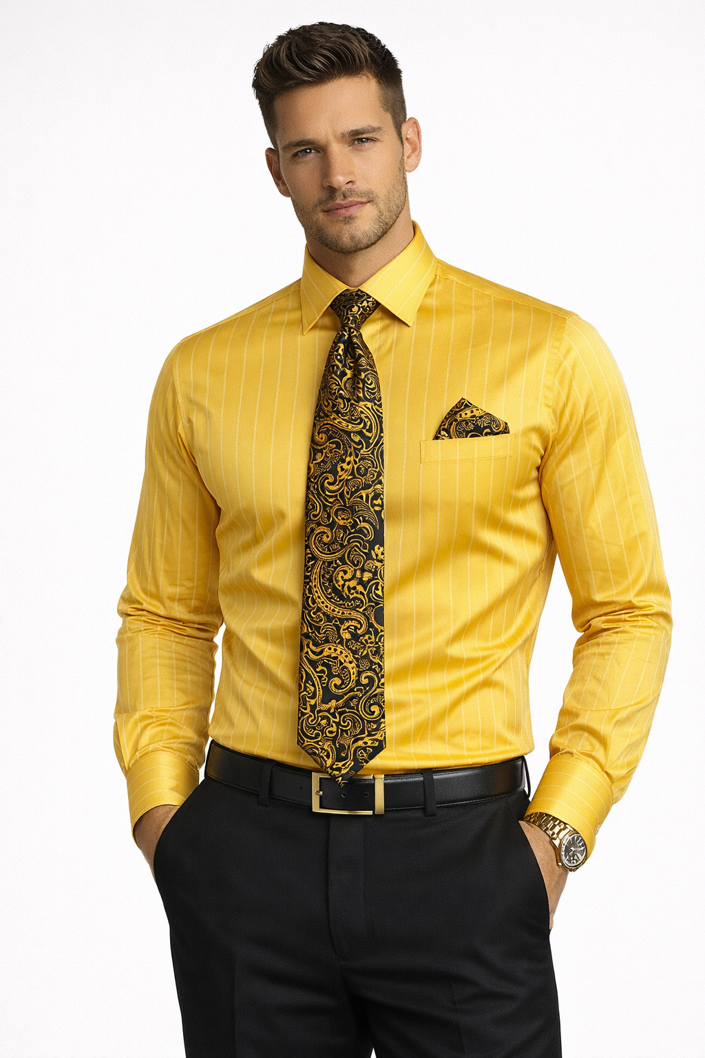 Gold Colorful Men's Dress Shirt Gold Colorful Men's Dress Shirt