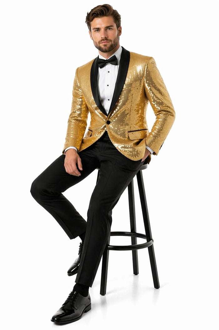 Mens Gold Sequin Tuxedo Blazer