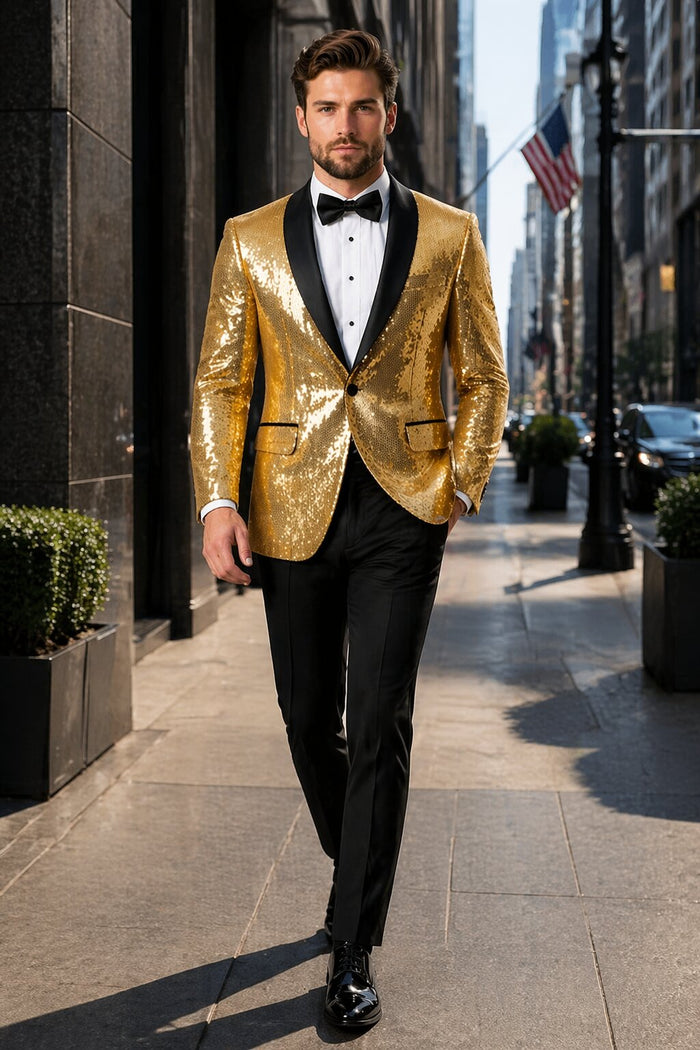 Mens Gold Sequin Tuxedo Blazer