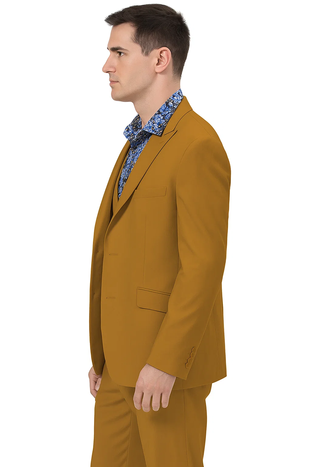Formal 3-Piece Men’s Suit in Gold – Peak Lapel & Double Breasted Vest