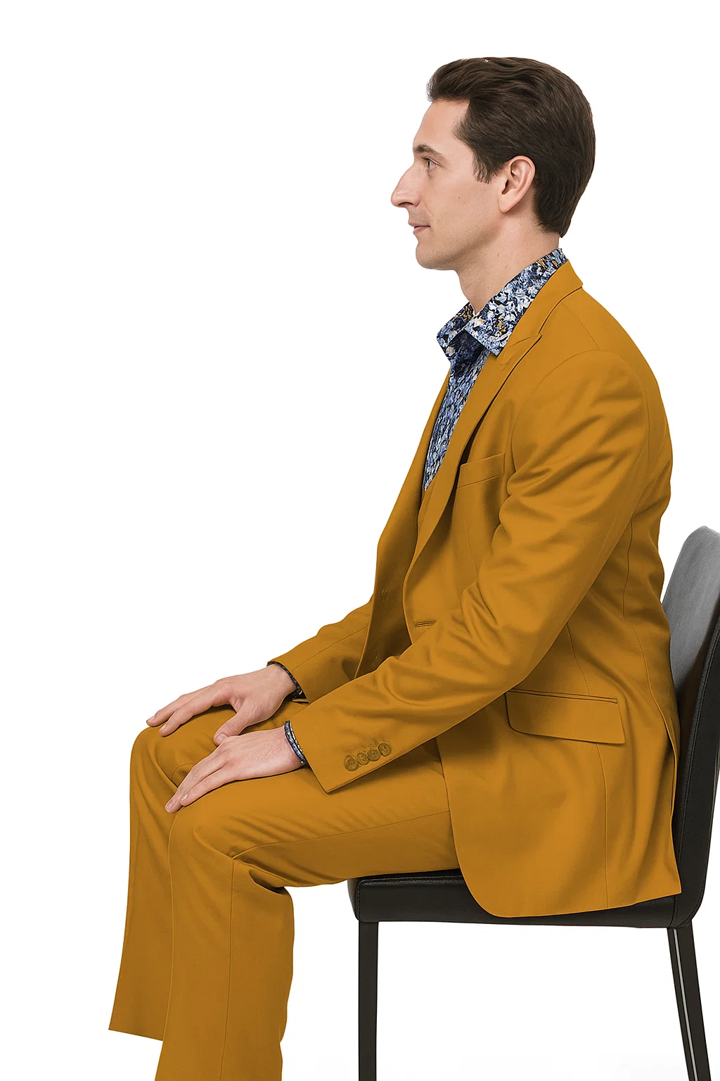 Formal 3-Piece Men’s Suit in Gold – Peak Lapel & Double Breasted Vest