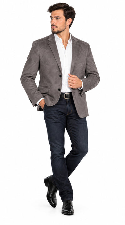 Mens SUEDE Cowboy Blazer Ultra Slim Fit LAM-510 in Color Gray