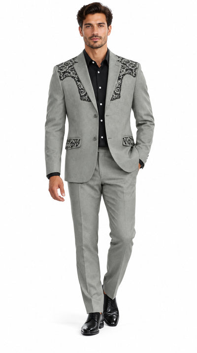 Mens SUEDE Cowboy Blazer Ultra Slim Fit LAM-516 in Color Gray