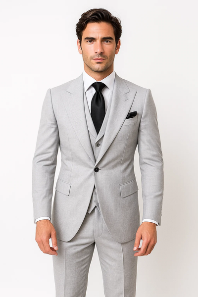Grey Wool Classic 3 Piece Suit by Rossiman