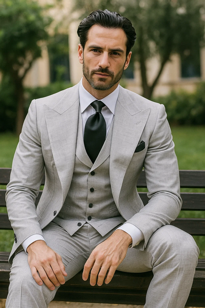 Grey Wool Classic 3 Piece Suit by Rossiman