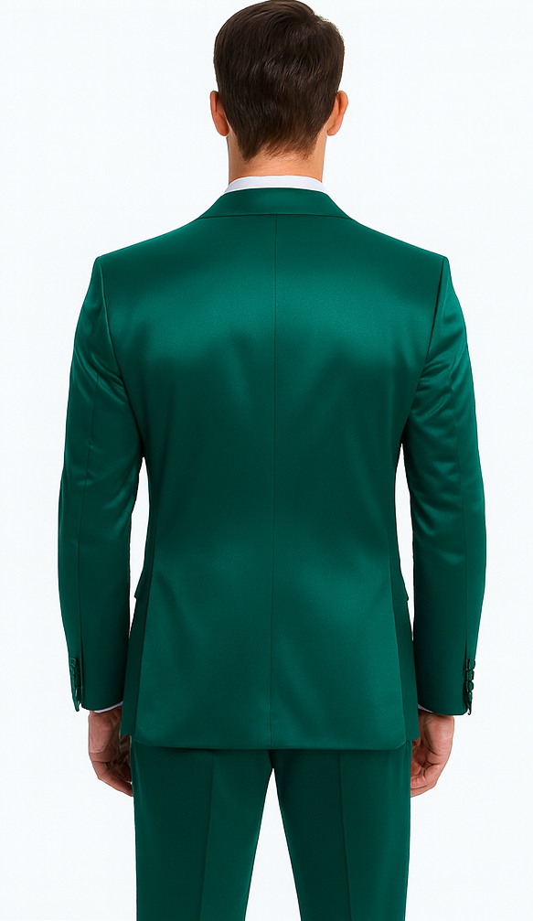 Slim Fit Green Satin Double Breasted Suit by Tazzio