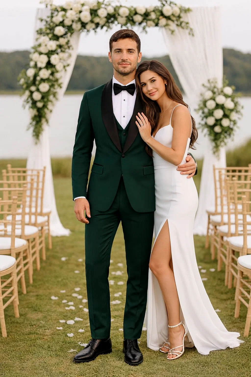 Green Slim Fit Tuxedo with Large Black Shawl Lapel – 3 Piece Wedding & Prom Set