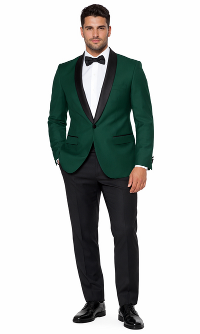 Green Tuxedo Jacket with Black Satin Shawl Lapel – Slim Fit