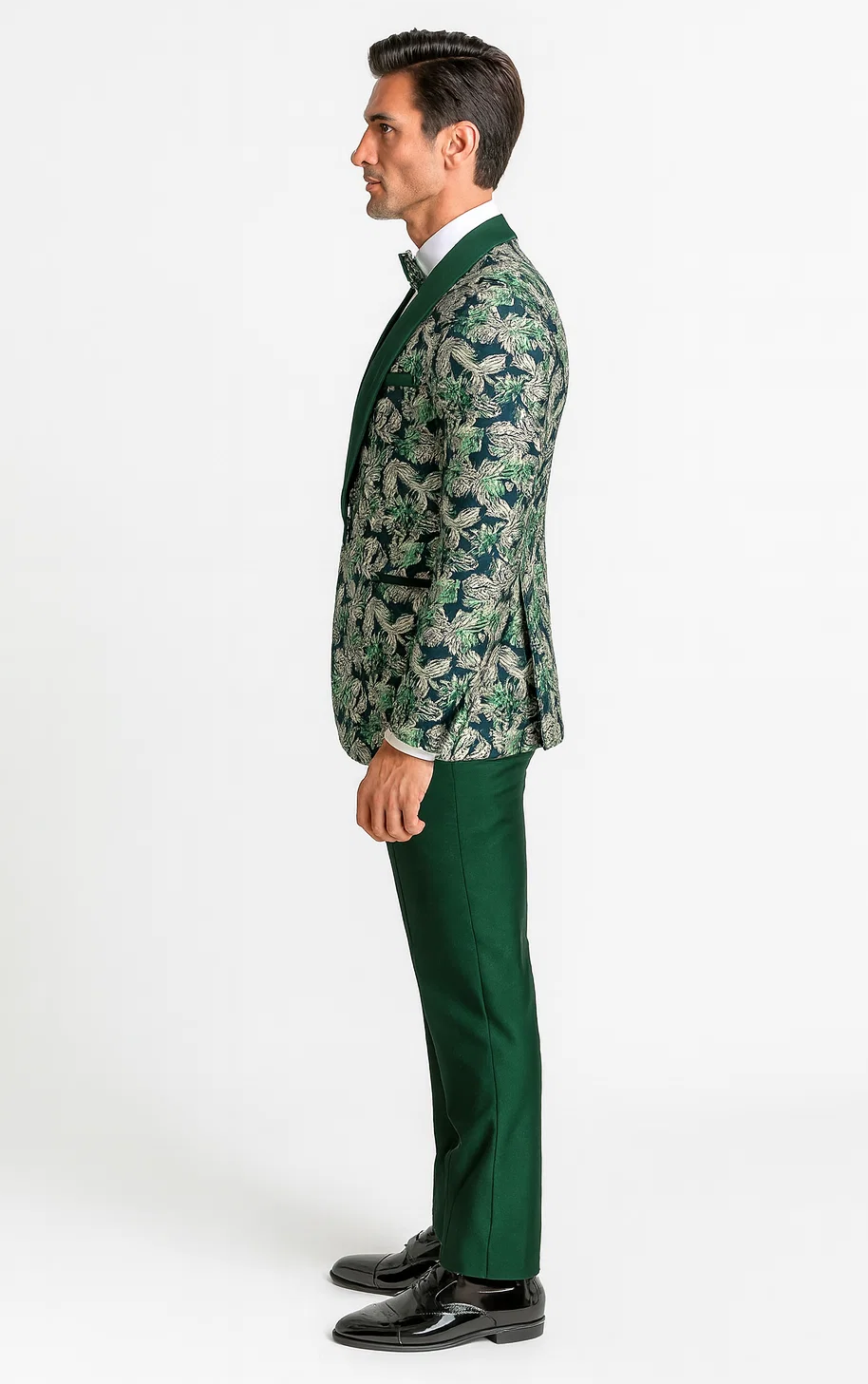 Green Tuxedo with Floral Pattern Four Piece Set - Wedding - Prom