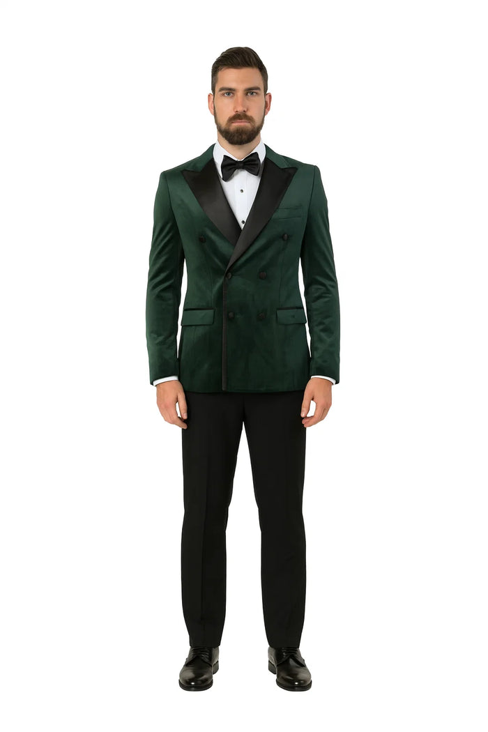 Green Velvet Double Breasted Tuxedo Jacket – Wedding & Prom