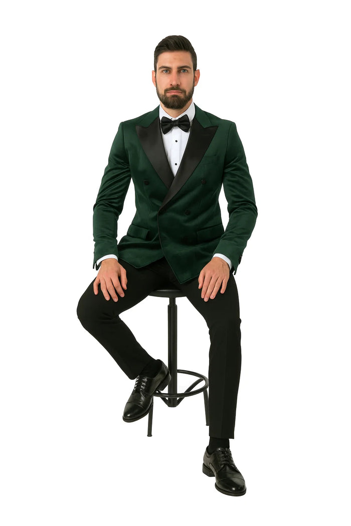 Green Velvet Double Breasted Tuxedo Jacket – Wedding & Prom