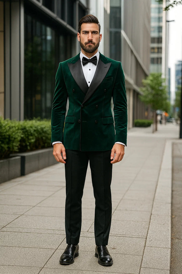 Green Velvet Double Breasted Tuxedo Jacket – Wedding & Prom