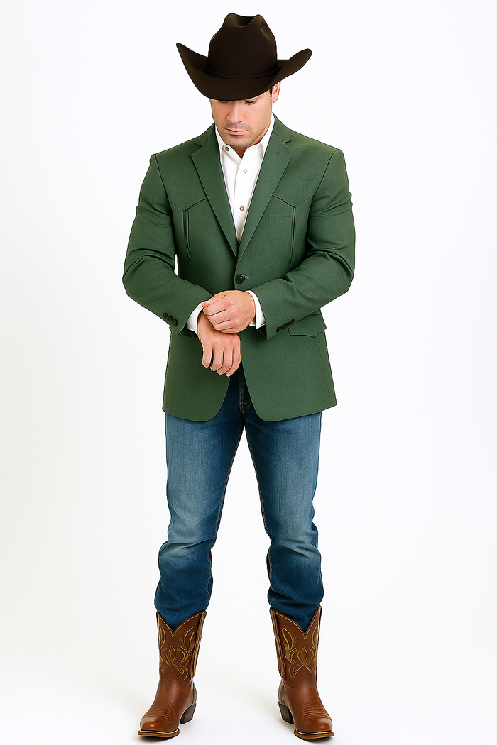 Double Button Green Western Blazer for Men