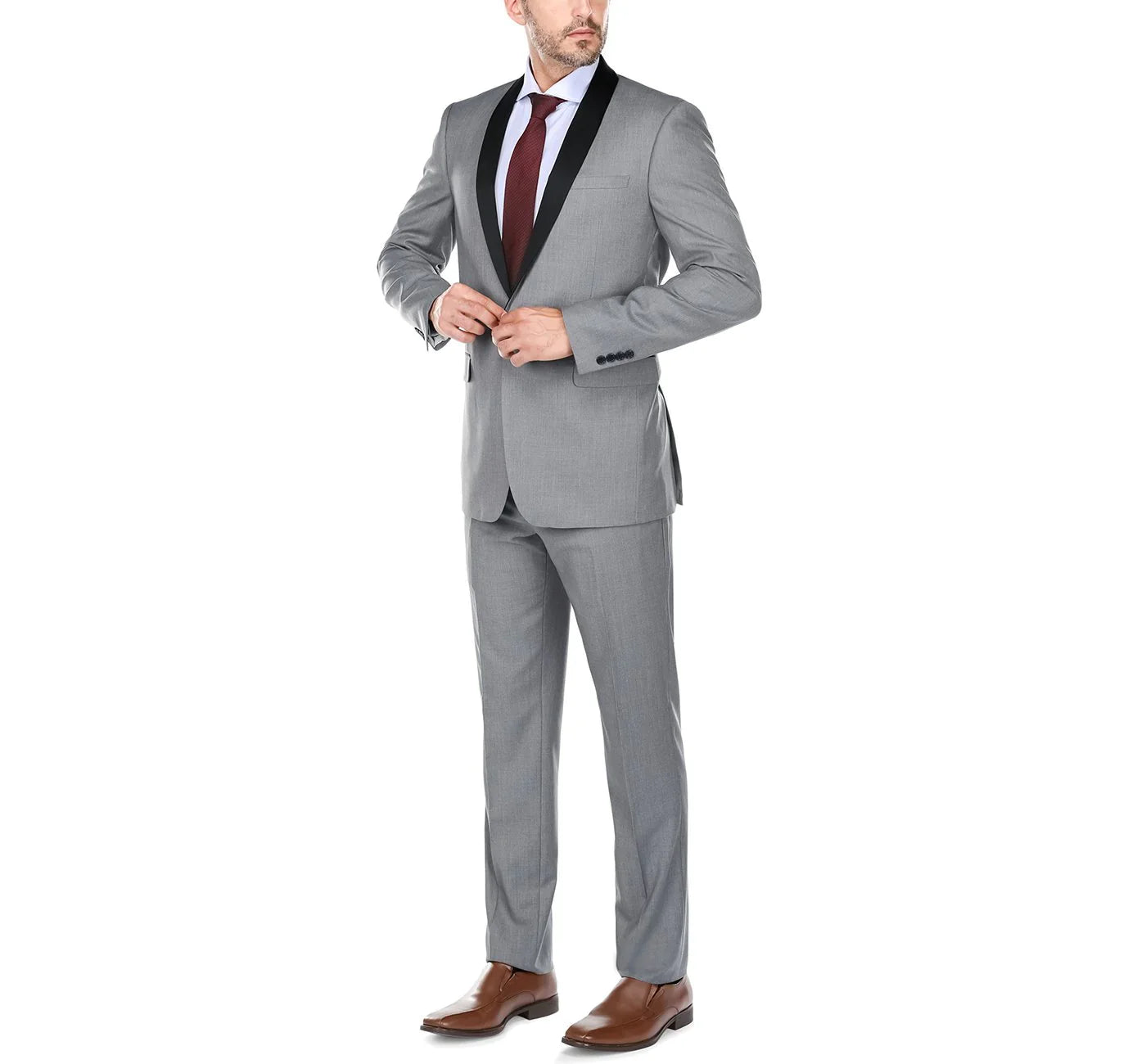 Men's Slim Fit Grey 2-Piece Shawl Lapel Tuxedo Suit
