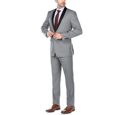 Men's Slim Fit Grey 2-Piece Shawl Lapel Tuxedo Suit