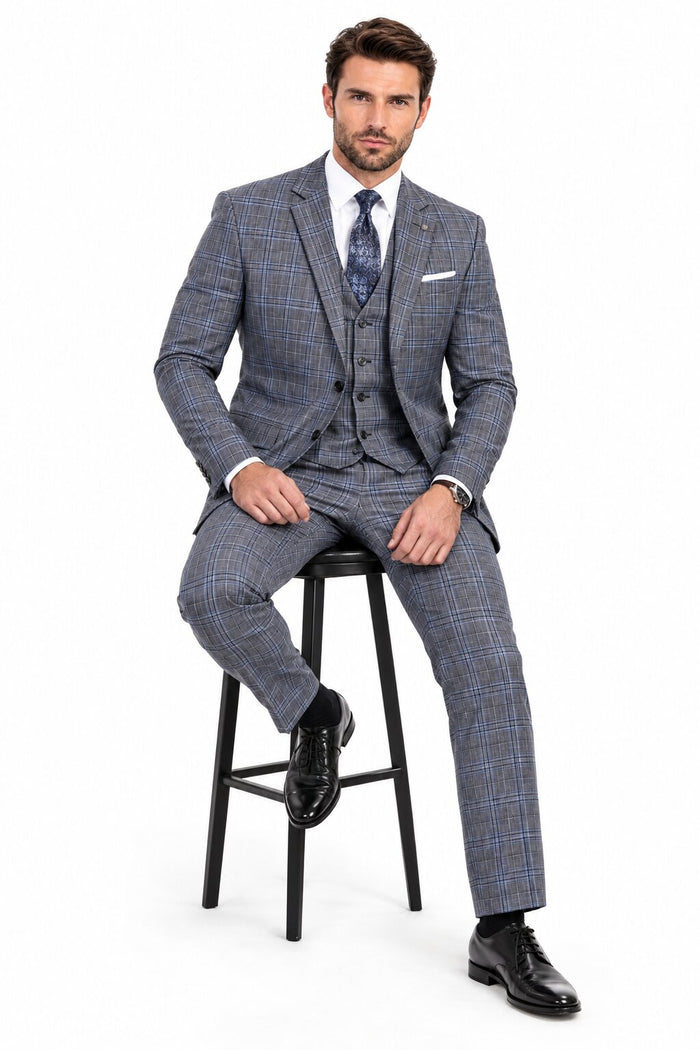 Big and Tall Suit - Grey Plaid Big and Tall 3 PC Suit