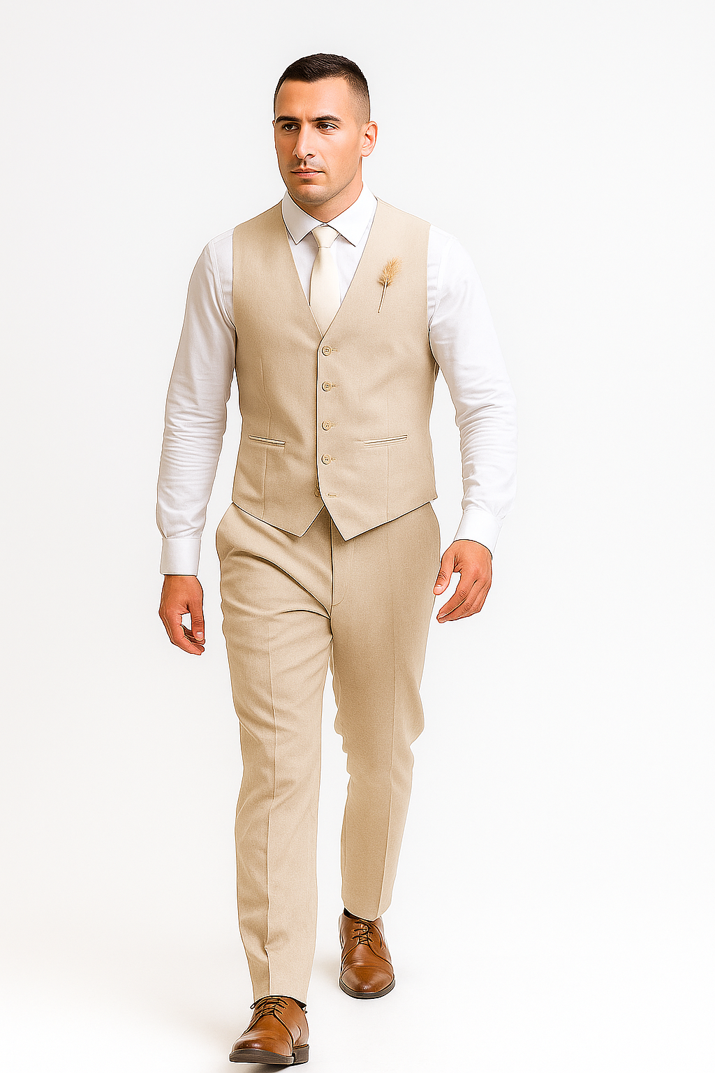 Groomsmen Linen Vest & Pants Set (No Jacket) Natural Sand Tan or Cream or White or Light Grey or Navy blue
