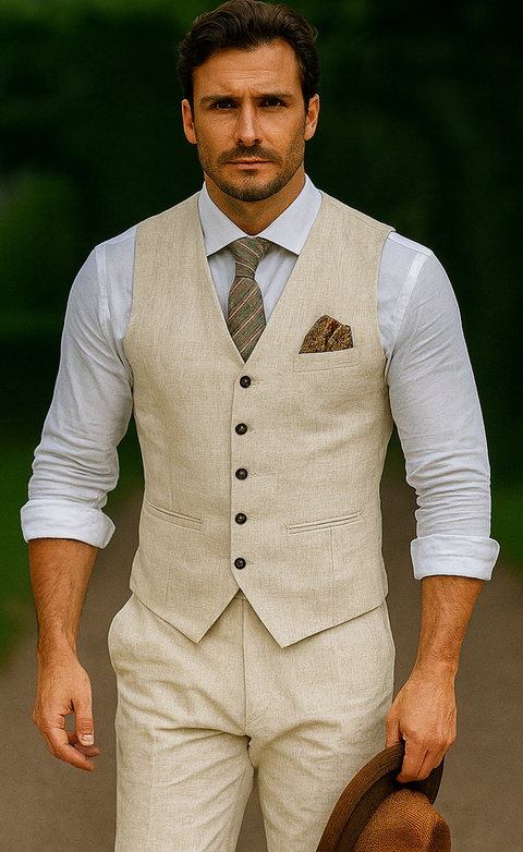 Groomsmen Summer Beach Prom Beige Vest and Pants Set
