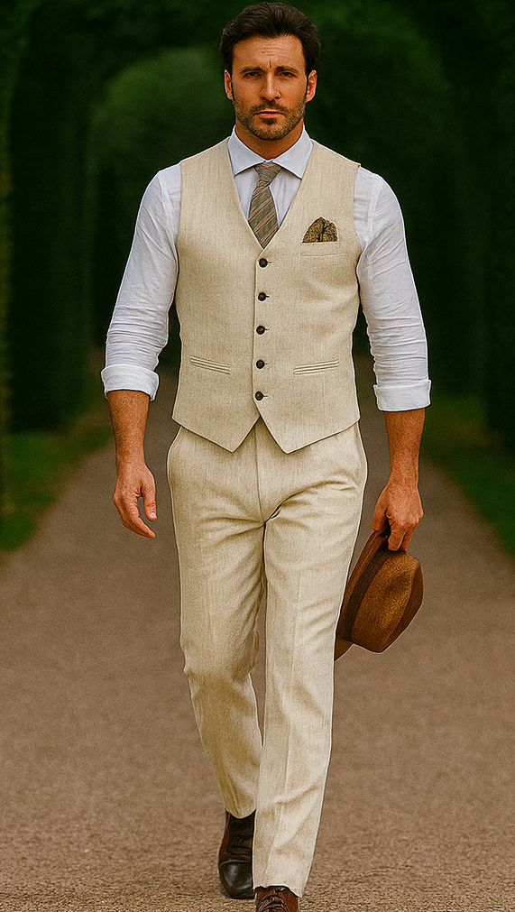 Groomsmen Summer Beach Prom Beige Vest and Pants Set