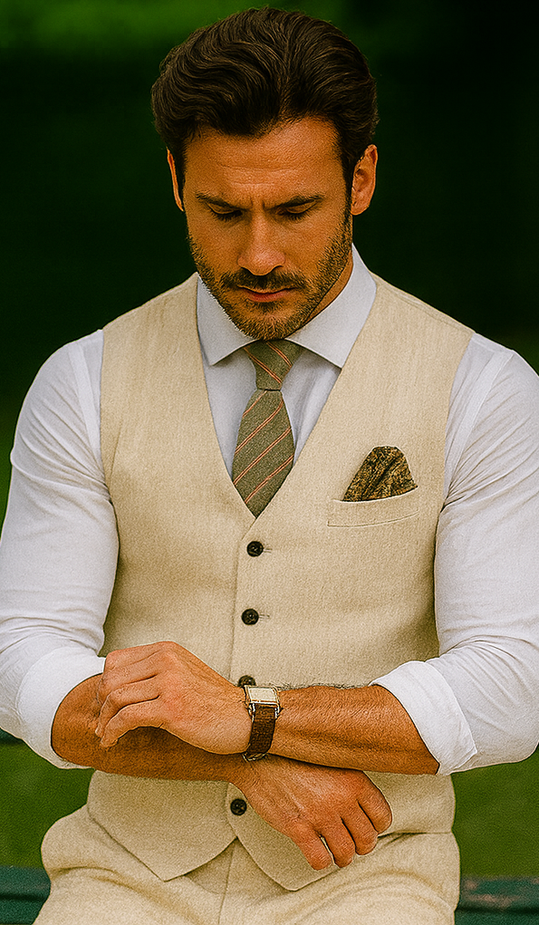 Groomsmen Summer Beach Prom Beige Vest and Pants Set