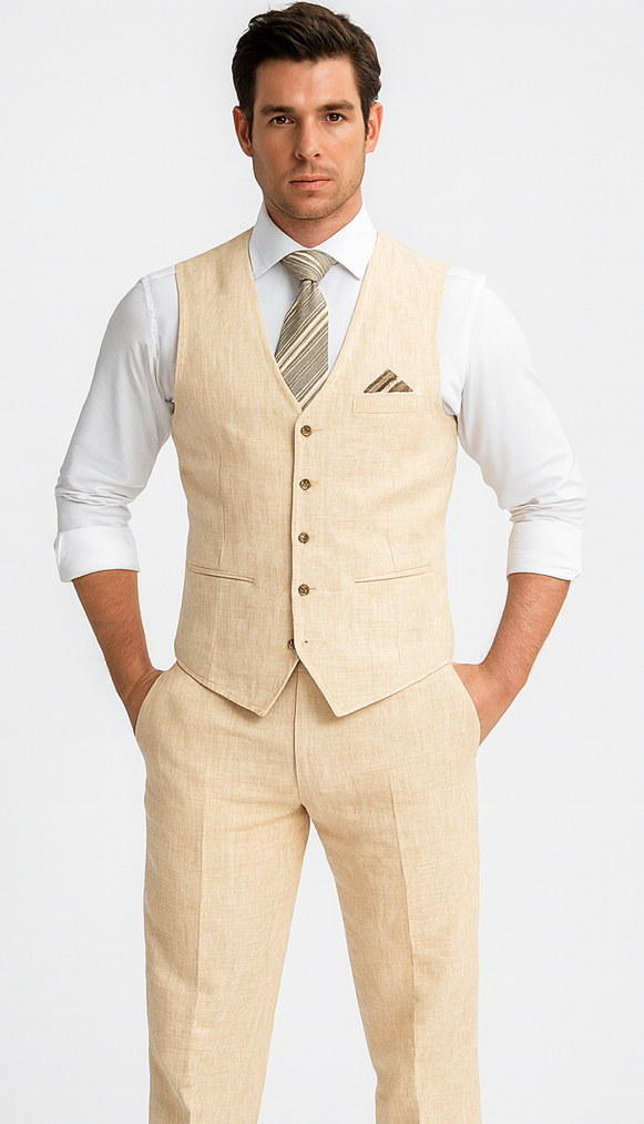 Groomsmen Summer Beach Prom Champagne Vest and Pants Set