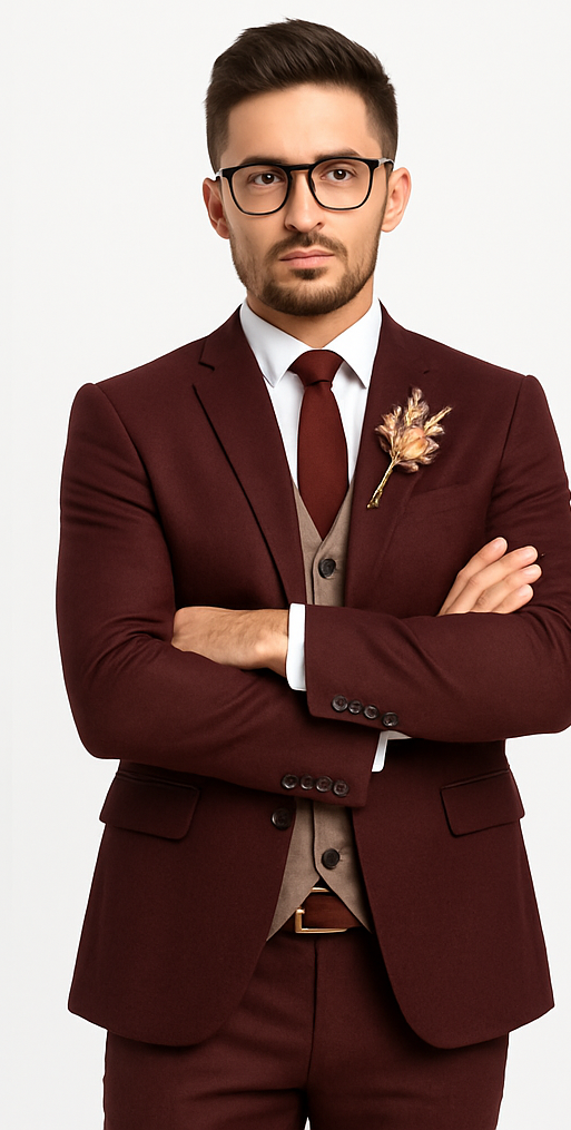 groomsmen-tweed-suit-maroon-herringbone