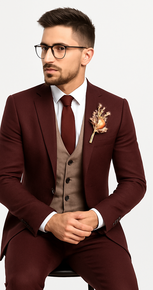 groomsmen-tweed-suit-maroon-herringbone