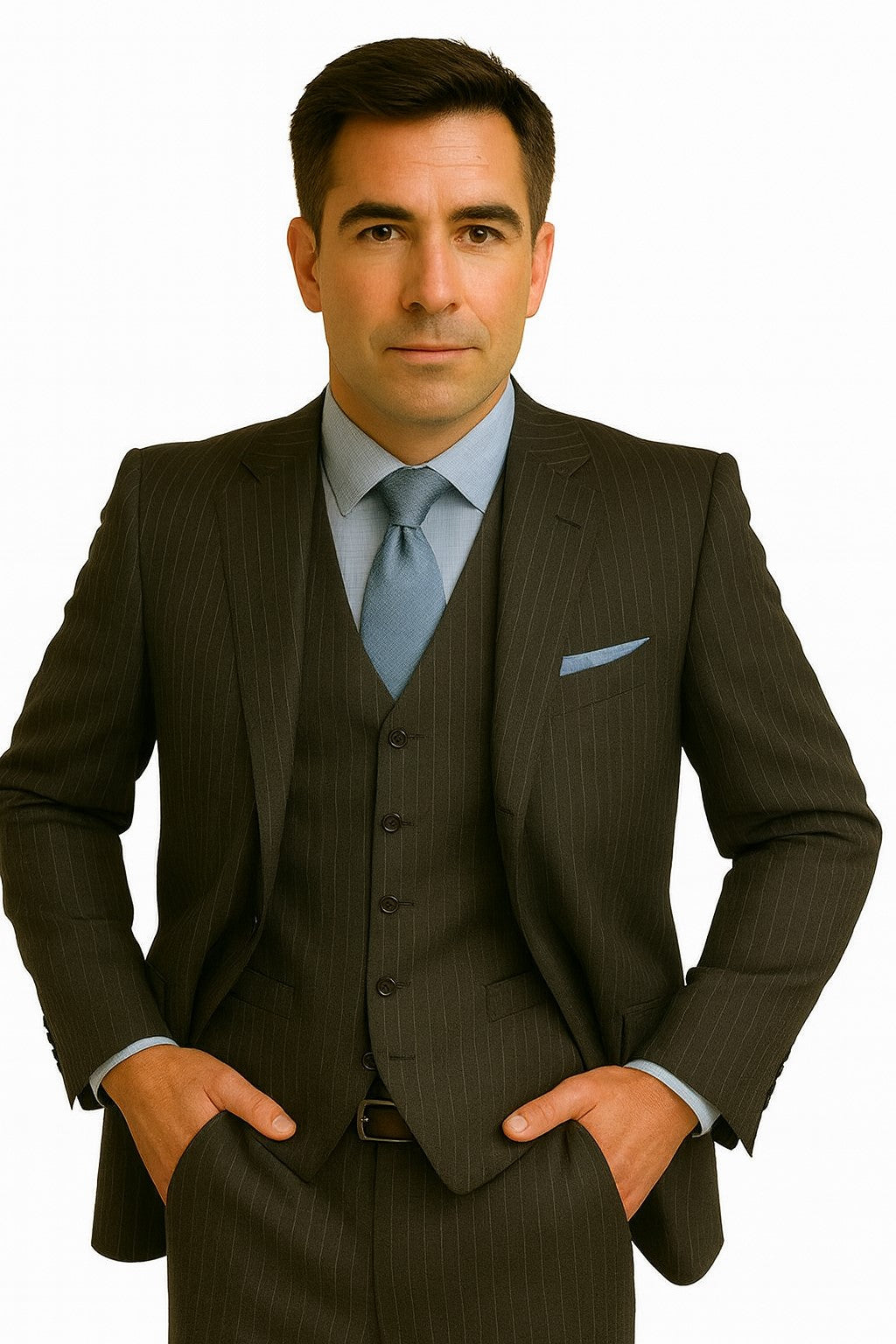 Men's Super Stylish Stunning Charcoal Gray Pinstripe 3 Pieces Vested Suits Available in 2 or 3 buttons - Three Piece Suit