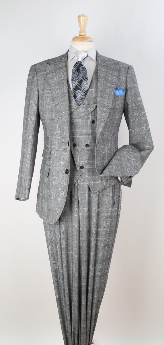 Apollo King Men's Outlet 3pc 100% Wool Suit Zigzag Vest
