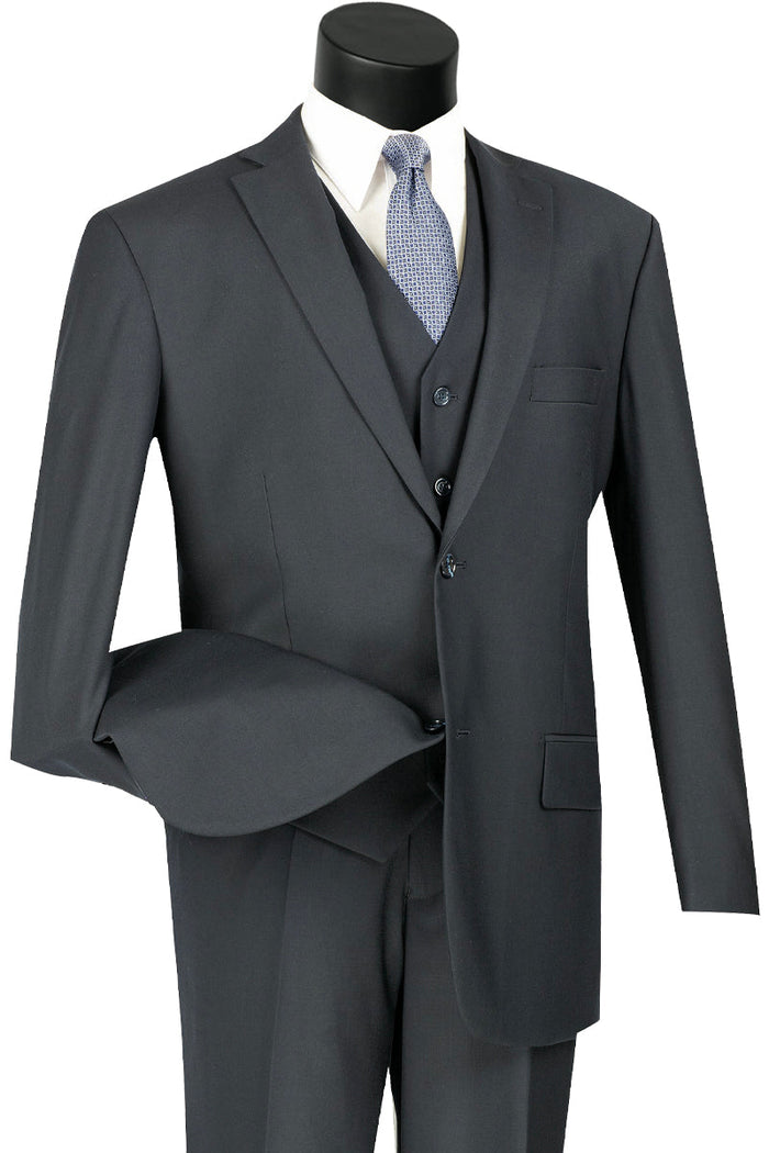 Classic Fit Navy Flat Front Vested Suit