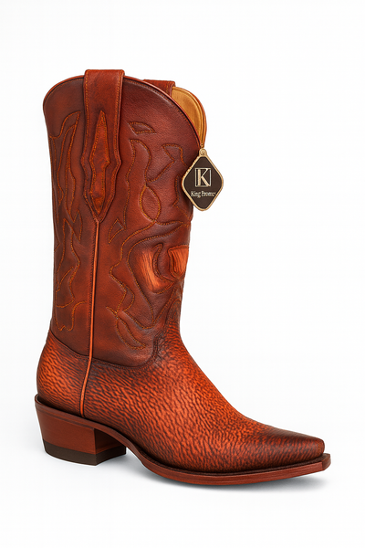 King Exotic Men's Snip Toe Sharkskin Boots Cognac