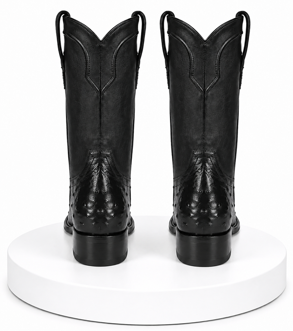 Handcrafted in Mexico Los Altos Boots Men's Ostrich Roper Western Boots Black