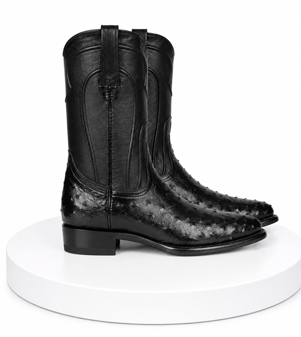 Handcrafted in Mexico Los Altos Boots Men's Ostrich Roper Western Boots Black