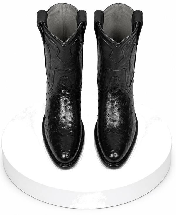 Handcrafted in Mexico Los Altos Boots Men's Ostrich Roper Western Boots Black