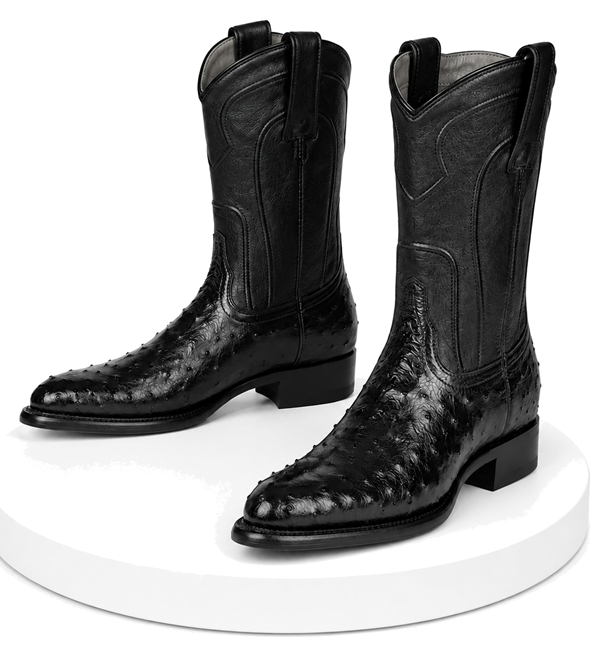 Handcrafted in Mexico Los Altos Boots Men's Ostrich Roper Western Boots Black
