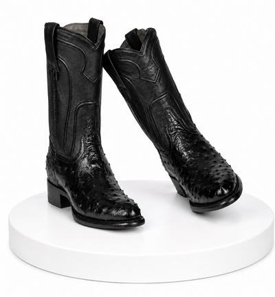 Handcrafted in Mexico Los Altos Boots Men's Ostrich Roper Western Boots Black