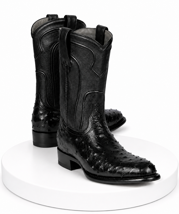 Handcrafted in Mexico Los Altos Boots Men's Ostrich Roper Western Boots Black
