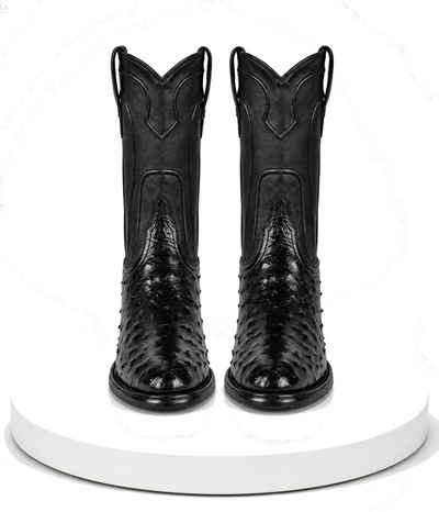 Handcrafted in Mexico Los Altos Boots Men's Ostrich Roper Western Boots Black