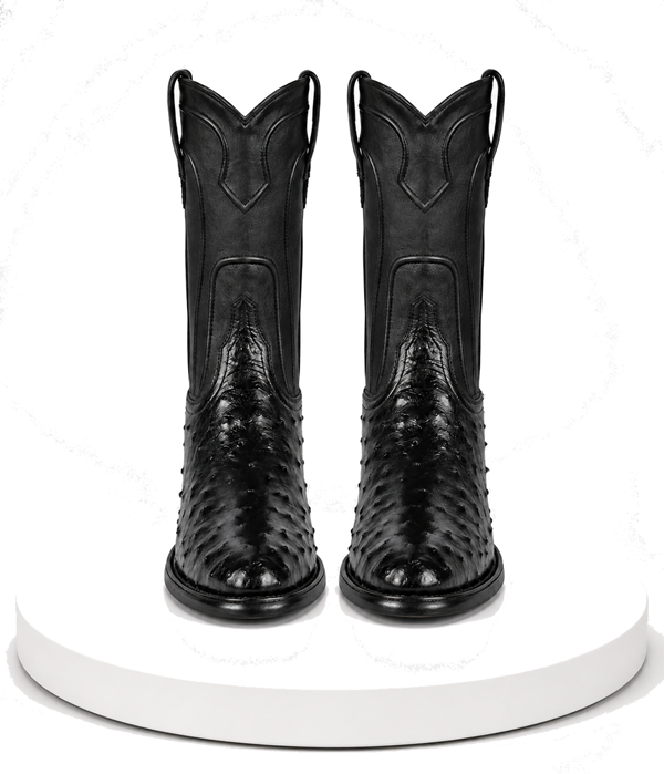 Handcrafted in Mexico Los Altos Boots Men's Ostrich Roper Western Boots Black