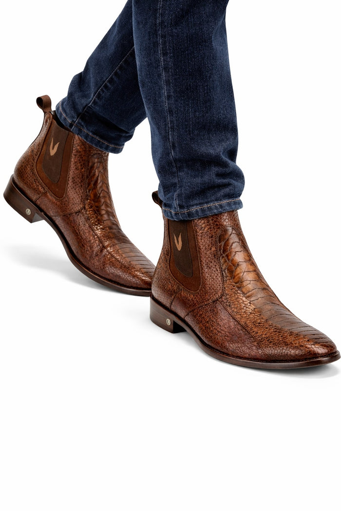 Men's Handmade Brown Vestigium Genuine Ostrich Leg Chelsea Boots