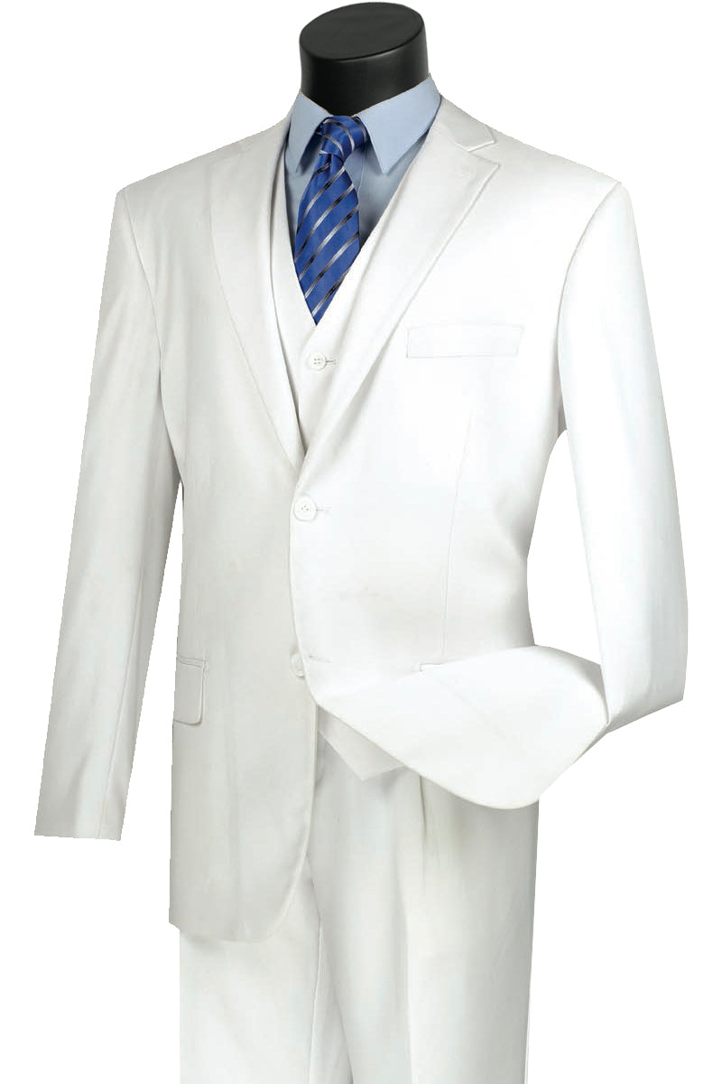 Classic Fit Flat Front Vested Suit - White