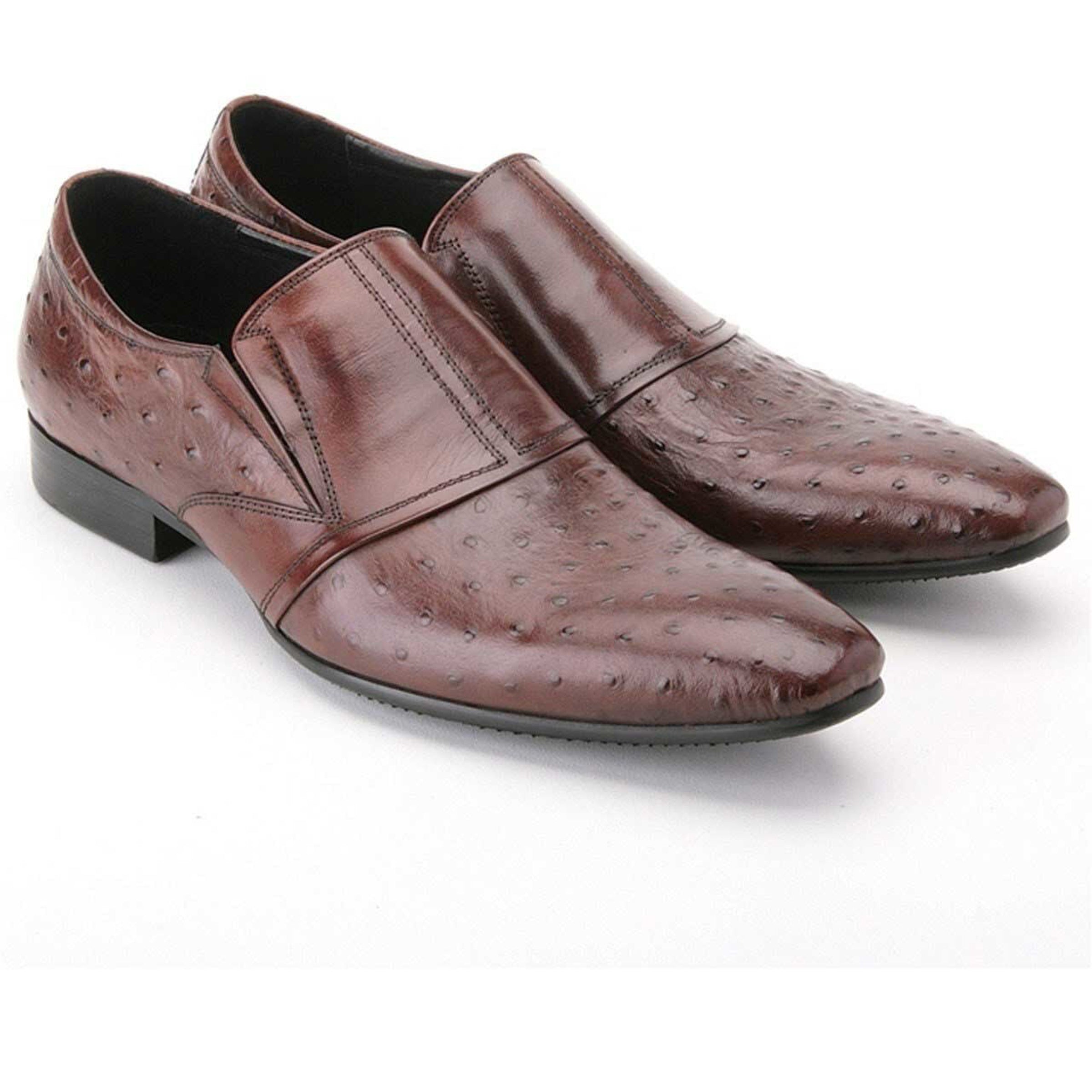 Zota Ostrich Print Brown Leather Loafers