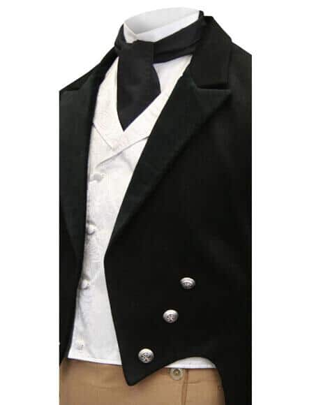 High Fashion Black With Velvet Trim Regency Tailcoat