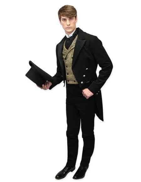 High Fashion Black With Velvet Trim Regency Tailcoat