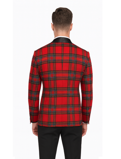 Holiday Blazer - Christmas Sport Coat - Red Christmas Fabric Plaid Blazer By Alebrtonardoni