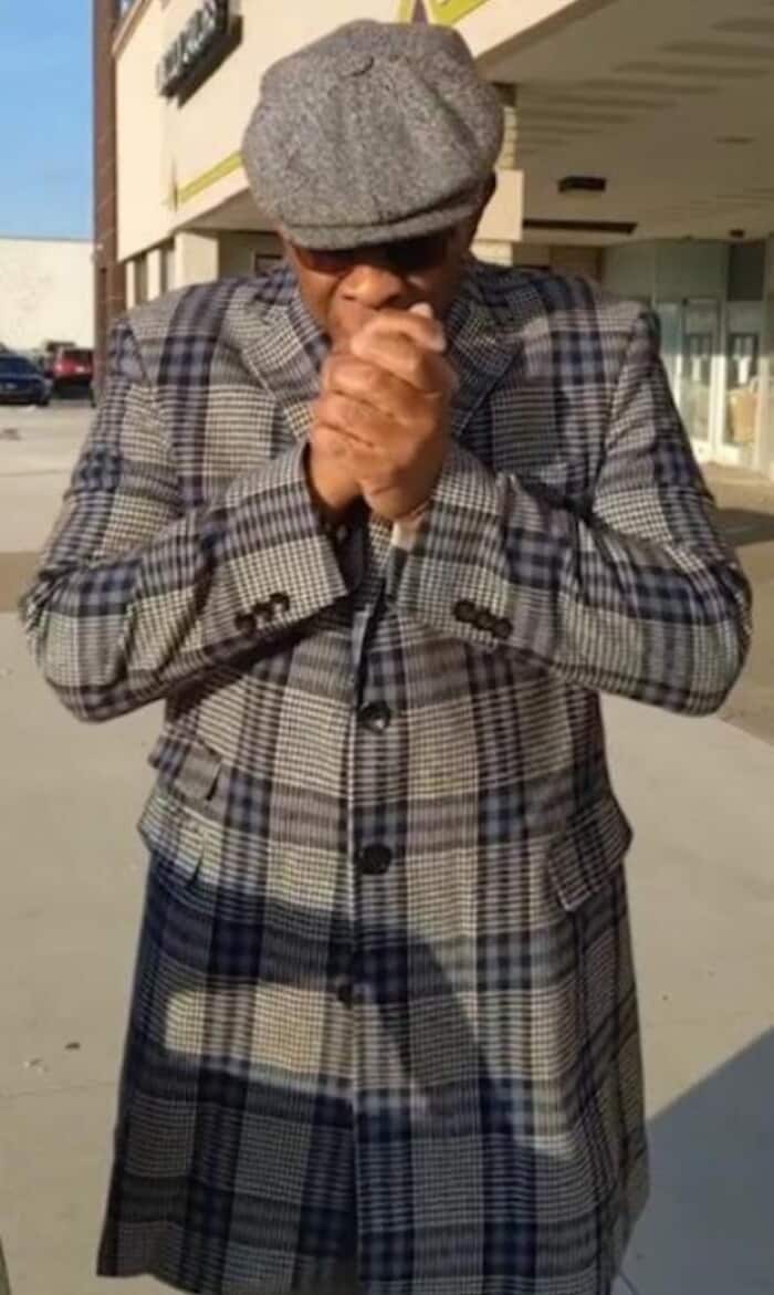 Gray Houndstooth Overcoat with Blue Plaid