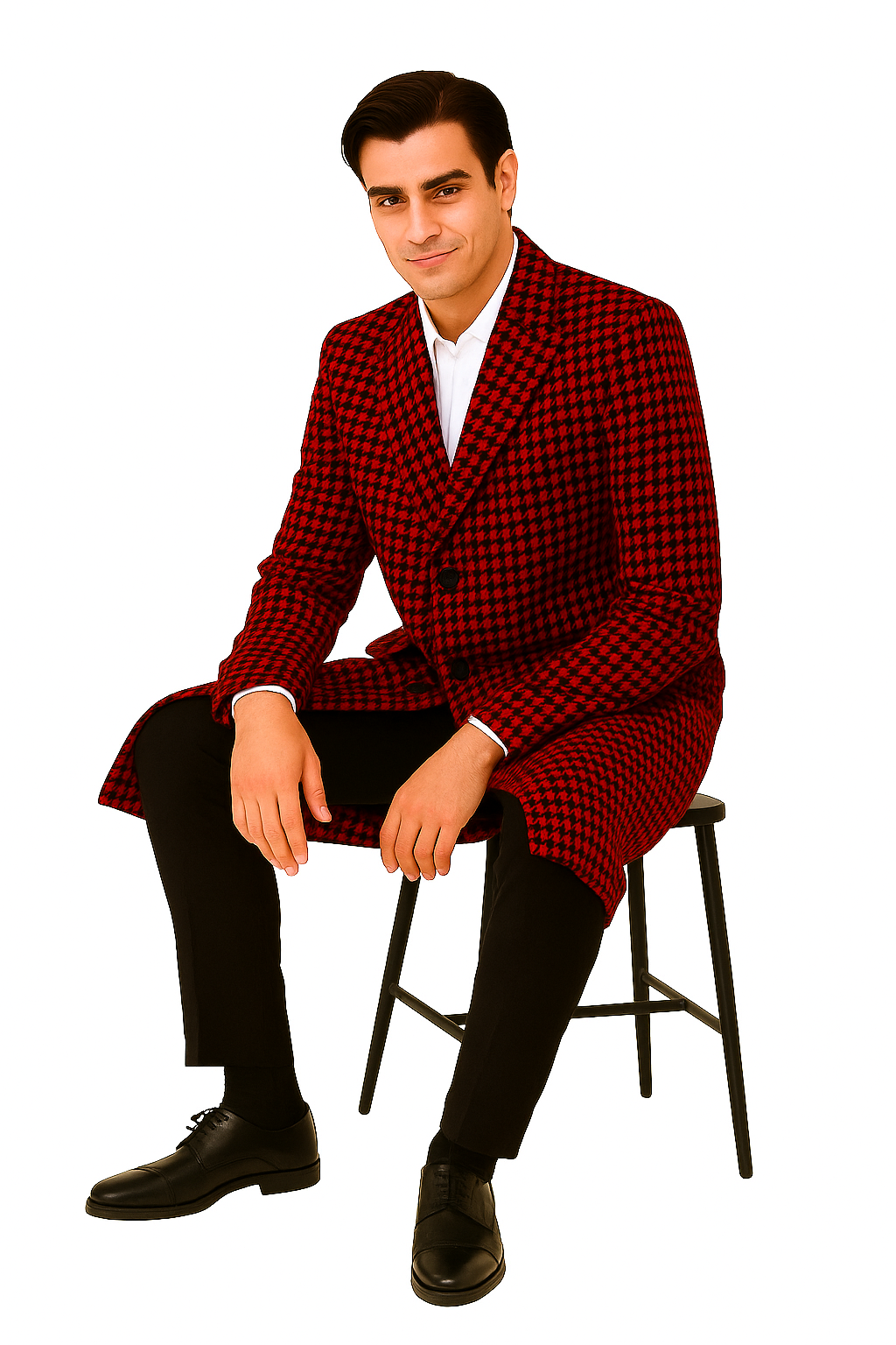 Houndstooth Checker Car Coat Red