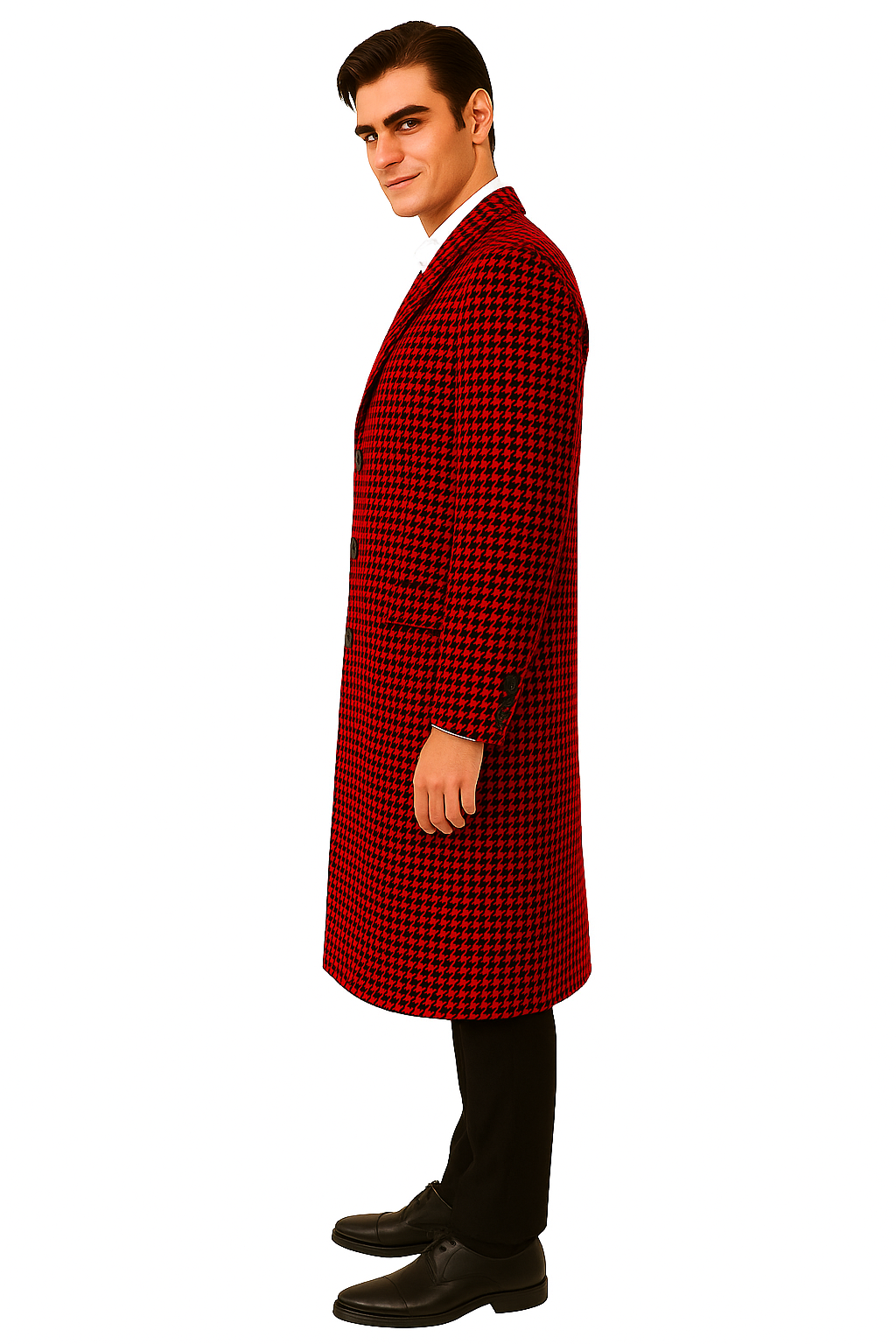 Houndstooth Checker Car Coat Red